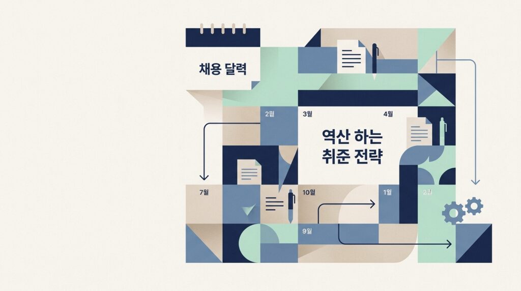 공기업 취업 준비를 위해 채용공고와 체크리스트를 살펴보는 일러스트